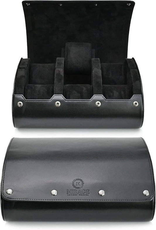 Black Watch Case for Men - 6-watch Roll Travel Case by Mirage - Super Black motif design