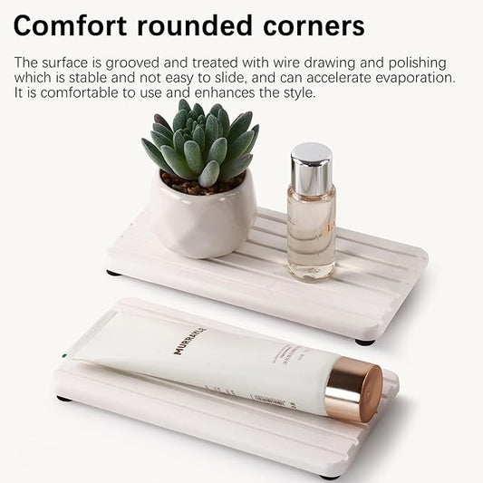 2 PCS Water Absorbent diatomite Coasters, 7.1" x 3.5" Water Absorbing Stone Tray for Sink, Stone Drying mat for Kitchen Counter, Stone soap Tray Used for Hand Soaps & toiletries & Plants
