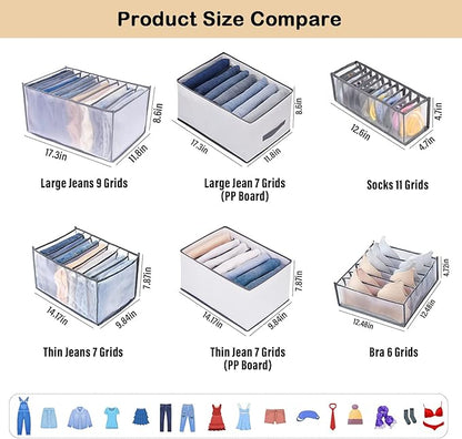 Upgraded Wardrobe Clothes Organizer, TIGARI Drawer Dividers for Clothes, Drawers Organizer for Clothes, Compartment Storage Box for Bedroom Dorm Room(Gray, 9 Grids)