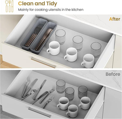 2 Pack Silicone Silverware Drawer Organizer, DIY Free Combination Kitchen Drawer Organizer, Utensil Organizer, Moisture-proof and Heat-resistant up to 200°C, Anti-slip and Environmentally (Grey)