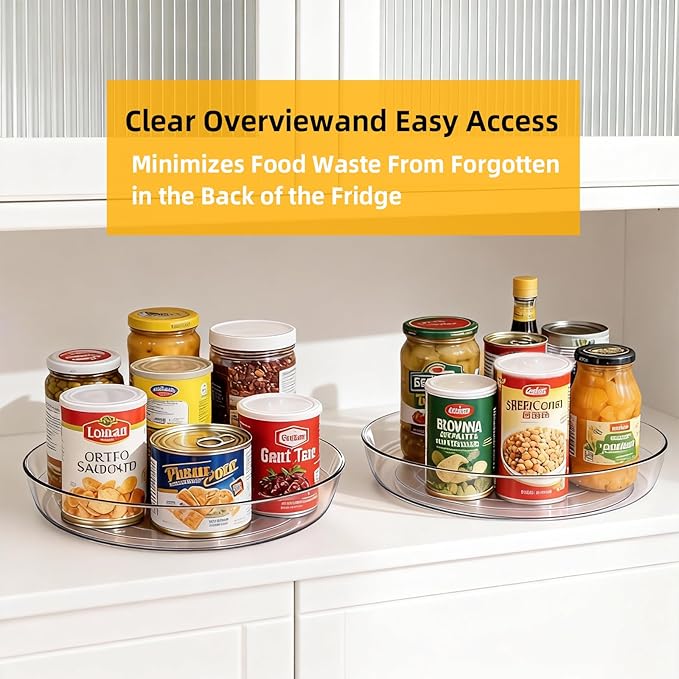 Lazy Susan Turntable for Spice Organization | Clear BPA-Free Plastic Rotating Organizer for Kitchen Cabinet, Pantry, Countertop, Fridge | 360-Degree Rotating Base (10 inch - 8 Pack)