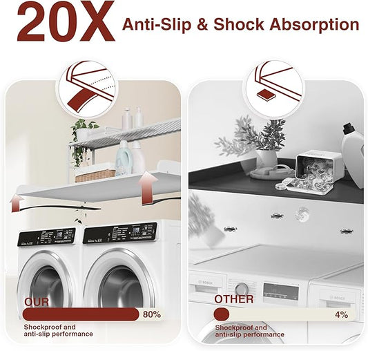 DTK Washer Dryer Countertop with Shelf, 27.55" Depth x 54" Width Laundry Wood Top Cover with Anti-Slip Strips, Over Washer and Dryer Wood Countertop with Edge Rails, White