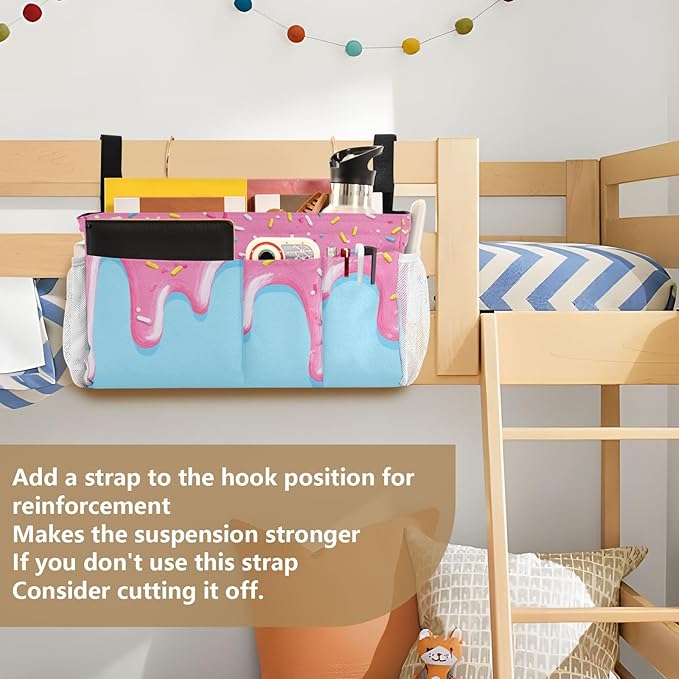 CuwrYet Bedside Caddy Hanging Bunk Bed Caddy Bed Organizer Hanging Pocket with 2 Hooks Bedside Storage Organizer Pocket Bag Holder Cartoon Dripping Frosting
