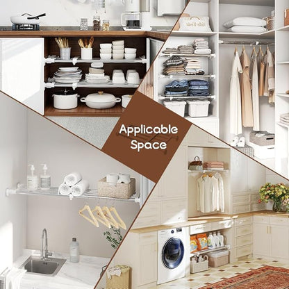 Hershii Expandable Shelf Rod Closet System 5-Bar Telescopic Heavy Duty Clothes Hanger Adjustable DIY Storage Organizer Shoe Rack