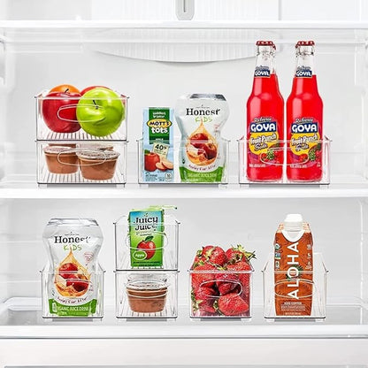 Sorbus Stackable Refrigerator Organizer Bins - Set of 4 Clear Storage Bins for Kitchen Pantry, Freezer & Fridge Organization - Food Organizing Plastic Containers with Handles for Countertops & Drawers