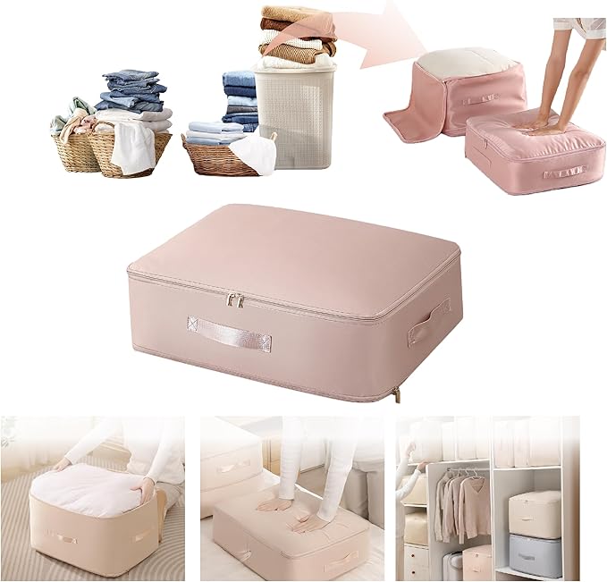 SINKZAICO Ultra Space Saving Self Compression Organizer,Packing Cubes,Waterproof And Moisture-Proof,High Capacity,For Blankets Clothes Duvet Comforter（Pink 21.2 * 16.2 * 11.8 In）
