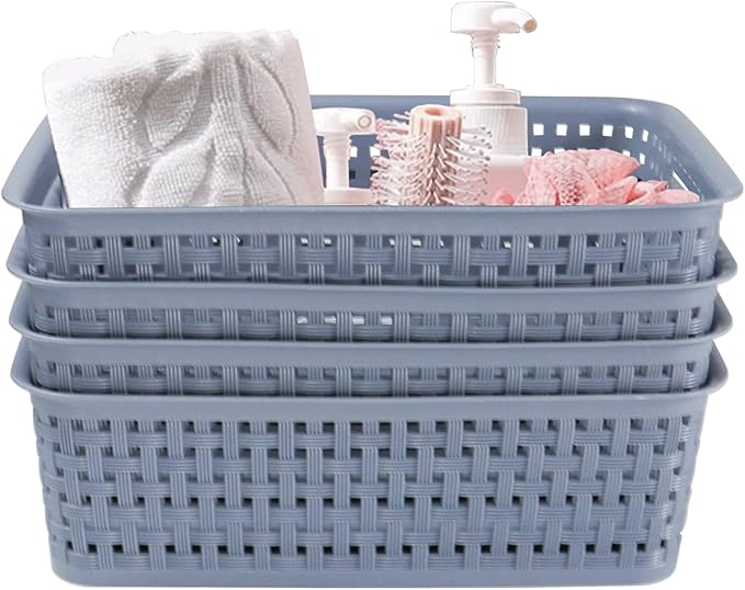 8 Pack Small Pantry Organization and Storage Bins - Household Organizers for Laundry Room, Bathrooms, Bedrooms, Kitchens, Cabinets, Countertops, Under Sink or On Shelves (Gray)