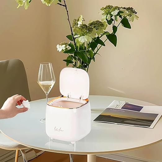 Countertop Trash Can, Garbage Can with Press Type Lid, 2.2 L/0.6 Gal Mini Trash Tin with 60 PCS Garbage Bags for Vanity Office Kitchen Bedroom Bathroom, 5.5" (White)