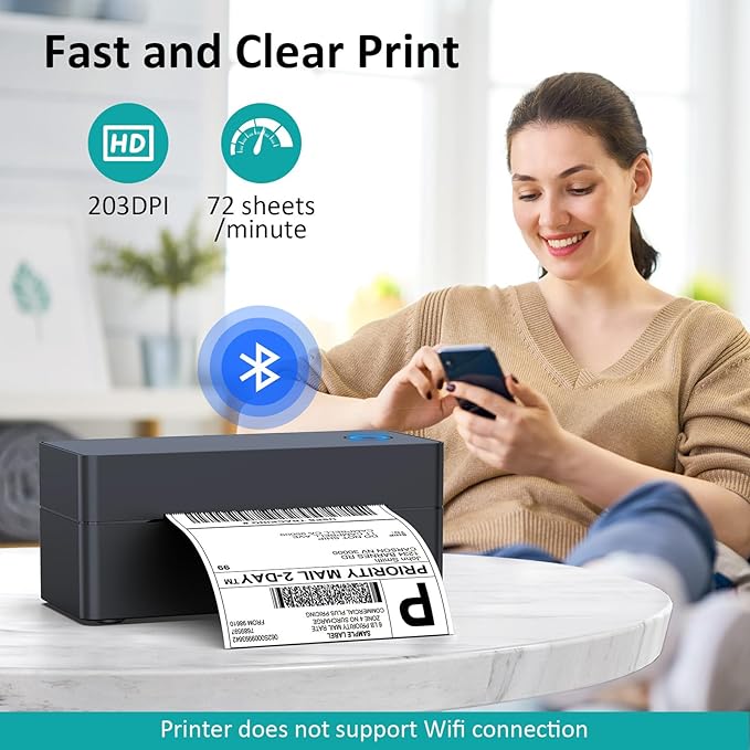Shipping Label Printer, 4x6 Bluetooth Thermal Label Printer for Shipping Packages Small Business Mailing, Support iOS, Android, Mac, Windows, Chrome, Used for UPS, USPS, Ebay, Etsy, Amazon, Navy Blue