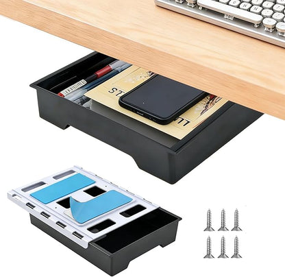 Under Desk Drawer Organizer, Attachable Slide Out Storage Drawers, Hidden Desktop Organizers, Self-Adhesive Table Storage Accessories for Home Office and School
