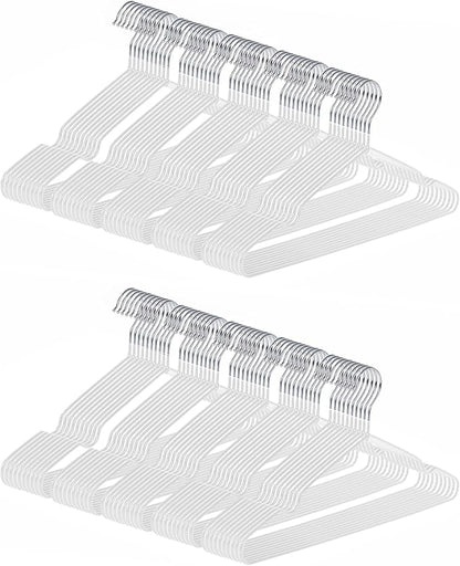 gofuch Ultra-Thin Metal Hangers, 100 Pack Non-Slip PVC Coated Space Saving Clothes Hangers for Closet, 16 inch Wide for Suits, Dresses, Jackets（White）