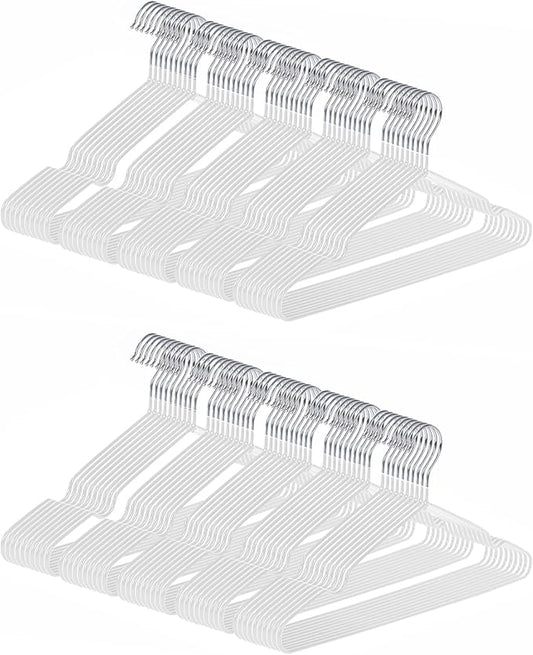 gofuch Ultra-Thin Metal Hangers, 100 Pack Non-Slip PVC Coated Space Saving Clothes Hangers for Closet, 16 inch Wide for Suits, Dresses, Jackets（White）