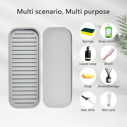 Gosmol Silicone Sponge Holder 2 Pack, Dish Soap Holder for Kitchen Counter, Waterproof Sponge Soap Tray for Kitchen Sink Bathroom, Multipurpose Sink Caddy Organizer for Soap Dispenser Light Grey