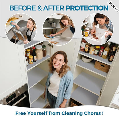 Hersvin Shelf Liners, 24in x 20ft Kitchen Drawer Mats, Non-Adhesive EVA Cupboard Protector, Cabinet Lining (Light Gray/Dot)