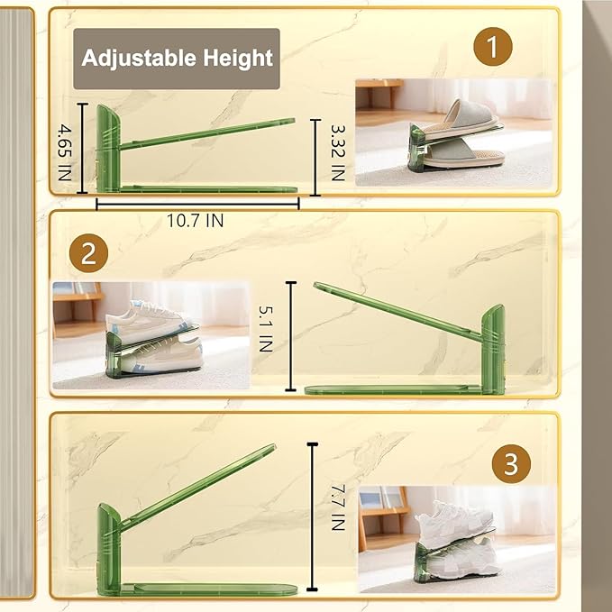 Pack of 12 Pcs Acrylic Shoe Slot Organiser Storage with Size 25.4x9.5x7cm- Adjustable 3-Level Height - Non-Slip Space Saver Shoe Storage Organiser- Shoe Stacker for All Shoe Styles (Clear)