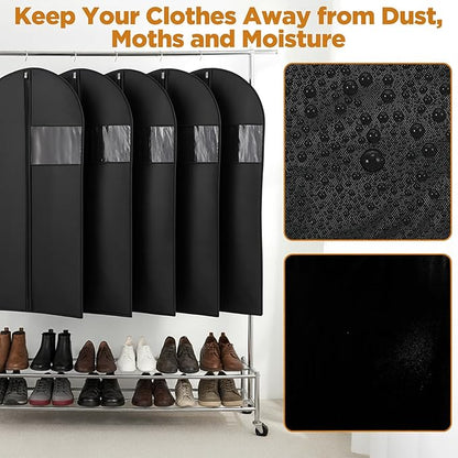 8 packs Garment Bags for Hanging Clothes, 40-inch Garment Bag for Travel and Storage, Washable Suit Bags for Closet Storage and Travel with Clear Window, Black