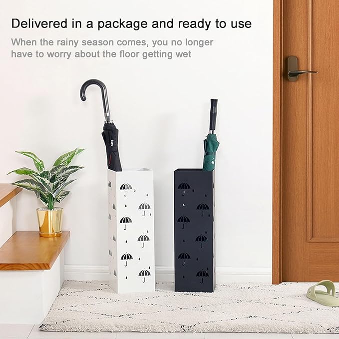 Commercial Metal Umbrella Holder Corridor Entrance Metal Large Capacity Umbrella Storage Shelf Indoor Large-Capacity Square Umbrella Stand Rack Metal Umbrella Stand for Entryway(Black)