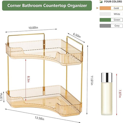 Weidace Corner Bathroom Counter Organizer Bathroom Countertop Shelf Makeup Organizer for Vanity Perfume Tray for Corner Storage (2 Tiers, Gold)