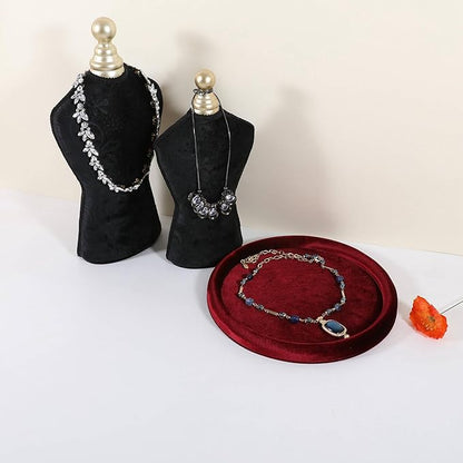 GemeShou Round Jewelry Organizer Plate, Top Microfiber Velvet Jewelry Display Tray, Empty Jewelry Showcase Tray for Necklaces, Bracelets, Rings, Earrings (Red-Large, 9.8 x 9.8 in)