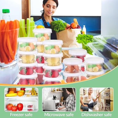 Sieral 36 Pack 8 oz Freezer Containers with Lids Reusable Deli Freezer Storage Containers Stackable Plastic Thick Twist Top Jars for Takeout Food Round Wide Mouth Lunch Snack (White)