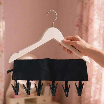 Mini Clothespins Travel Hangers 3-Pack: Foldable Portable Clothes Hangers w/ 6 Clips for Swimsuit, Towel & Sock Drying Rack - Cruise, Dorms, Travel (Black, Blue, Red)
