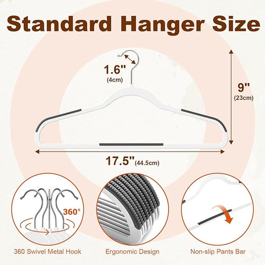 HOUSE DAY Heavy Duty Plastic Hangers 50 Pack, Non Slip Clothes Hangers with Rubber Grip and 360° Hook - Thin Plastic Hanger Space Saving - Coat Hanger White, Closet Organizer for Shirt, Pants, Suit