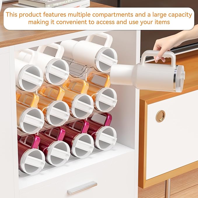 Yieach 2 Tier Water Bottle Holder for Cabinet,Acrylic Wine Rack and Stackable Water Bottle Organizer for Pantry - Waterbottle Organizer for 40 oz Stanley Cup Holder and Other Tumbler Organizers