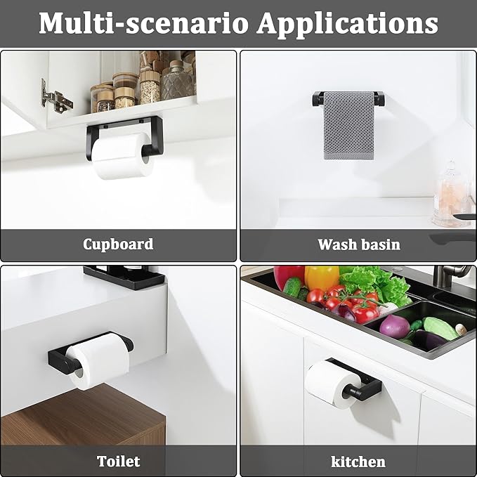 Alise Black Toilet Paper Holder, Double Post Spring Loaded Bathroom Toilet Paper Holder Wall Mount SUS304 Stainless Steel Tissue Holder Toilet Paper Roll Holder for Washroom, RV