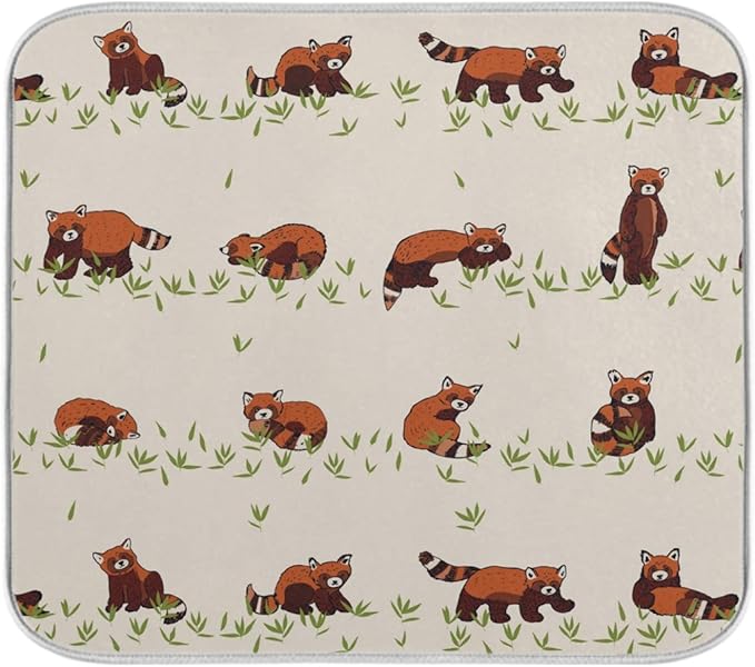 ZzWwR Cute Red Panda Cartoon Pattern Absorbent Dish Drying Mat,16" x 18" Microfiber Kitchen Countertop Table Protector Multi-Purpose Counter Rack Sink Drainer Pad
