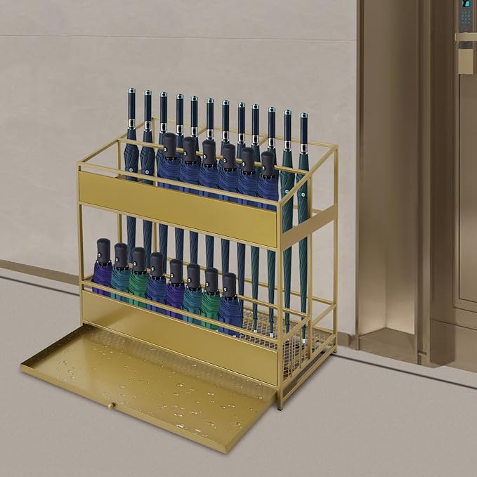 Umbrella Stands, Commercial Umbrella Holder with Removable Drip Tray (Gold)