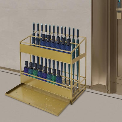 Umbrella Stands, Commercial Umbrella Holder with Removable Drip Tray (Gold)