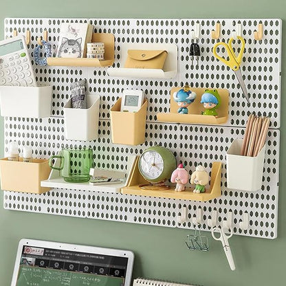 PegBoard Wall Organizer, Plastic Wall Pegboard Kit, 2 White Pegboard and 10 Pegboard Accessories, Wall Mount Pegboard with Hooks, Wall Display Peg board for Home and Office, 19.5” x 9.5”