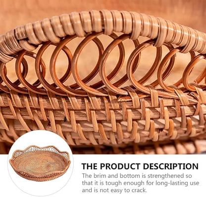 Hand-Woven Storage Basket Rattan Storage Tray Wicker Baskets Bread Fruit Food Breakfast Display Container Box Handicrafts Home Decoration (L (11.8 * 2.75 Inch))