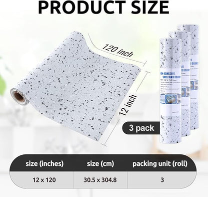 RAY STAR 12X120 Inch Shelf Liner for Kitchen Cabinets, Non-Adhesive Cabinet Liner Washable, PVC Drawer Liner for Dresser Non-Slip Bathroom (Stone)(3 Roll)