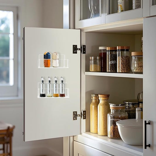 Acrylic Spice Rack Wall Mount-6 Inch, Clear Spice Shelf Storage Holder, 2 Pack Hanging Seasoning Rack Organizer for Cabinet Door, Cupboard or Wall Kitchen (Adhesive or Screw)