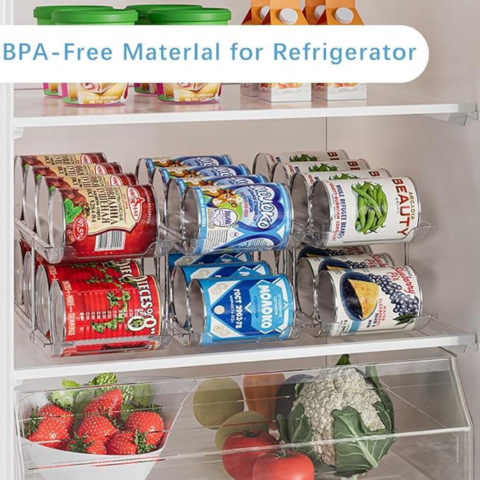 STORICANS Can Organizer For Pantry, Adjustable Height And Width Canned Goods Organizer, Soup Can Rollers Organizer Holds Up to 48 Cans for Kitchen Cabinet or Refrigerator (CLear 4 Tier)