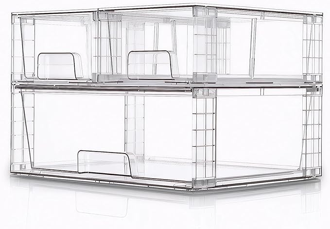 Stackable Storage Drawers(3 Pack),High-strength Clear Plastic Multi-purpose Organizer Bins with Handles, Easily Assemble Acrylic Drawers for Bathroom Closet Cabinet Pantry Under Sink