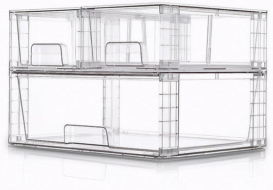 Stackable Storage Drawers(3 Pack),High-strength Clear Plastic Multi-purpose Organizer Bins with Handles, Easily Assemble Acrylic Drawers for Bathroom Closet Cabinet Pantry Under Sink