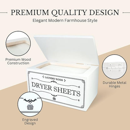 Farmhouse Dryer Sheet Dispenser/Holder Box with hinged Lid - Rustic Farmhouse Laundry Room Organizer - Fabric Softener Dispenser - Storage Container