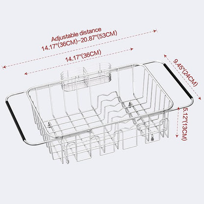 Small Dish Drying Rack in Sink, Extendable Stainless Steel Dish Drainers for Kitchen Counter, Anti-Rust Dish Dryer Rack with Utensil & Cup Holders, for Inside Sink, Over The Sink(for 1-2 People)