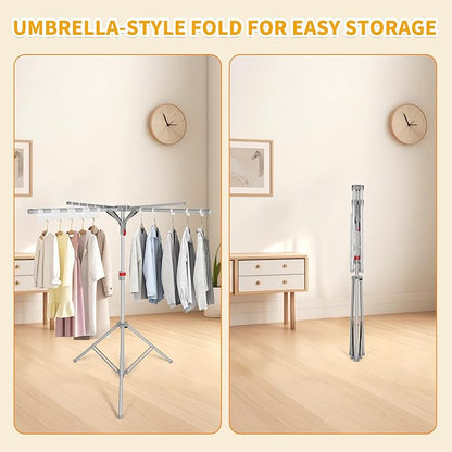 Tripod Clothes Drying Rack, Foldable Portable Drying Rack Clothing Height Adjustable, 2025 Upgraded Collapsible Standing Drying Rack for Indoor/Outdoor Clothes Towel Drying