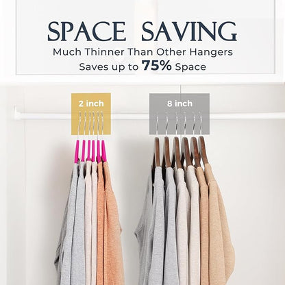 HOUSE DAY Rosy Red Velvet Hangers 60 Pack, Non Slip Clothes Felt Hanger Heavy Duty for Coat, Premium Slim Space Saving Suit Hangers for Closet Organizer, 360° Rotating Silver Hook