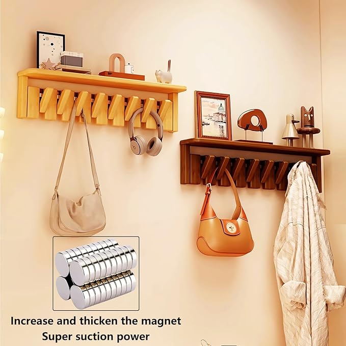 Wall Mounted Coat RackHooks Piano Key Hangers Natural Solid Wood Hanger Non-Woven Fabric Clothes Hangers for Closet, Kitchen, Bedroom, Bathroom, Entryway (Tray-Beech, 4 Hooks)