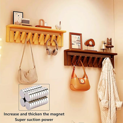 Wall Mounted Coat RackHooks Piano Key Hangers Natural Solid Wood Hanger Non-Woven Fabric Clothes Hangers for Closet, Kitchen, Bedroom, Bathroom, Entryway (Tray-Beech, 4 Hooks)