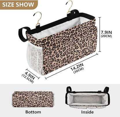 CuwrYet Bedside Caddy Hanging Bunk Bed Caddy Bed Organizer Hanging Pocket with 2 Hooks Bedside Storage Organizer Pocket Bag Holder Leopard Print Brown