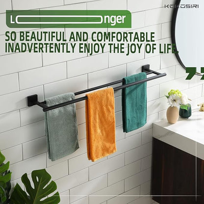 KOKOSIRI 32'' Towel Rails Bathroom Double Towel Bars Matte Black 32 Inch Bath Towel Holder for Washroom Wall Stainless Steel B5005BK-L32