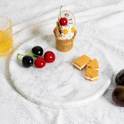 Natural Marble Decorative Tray for Bathroom Bedroom Kitchen Dresser, 11” Round Vanity Trays for Jewelry, Perfume, Cosmetic, Candle, Countertop Storage Organizer for Home Decor White, Arabescato