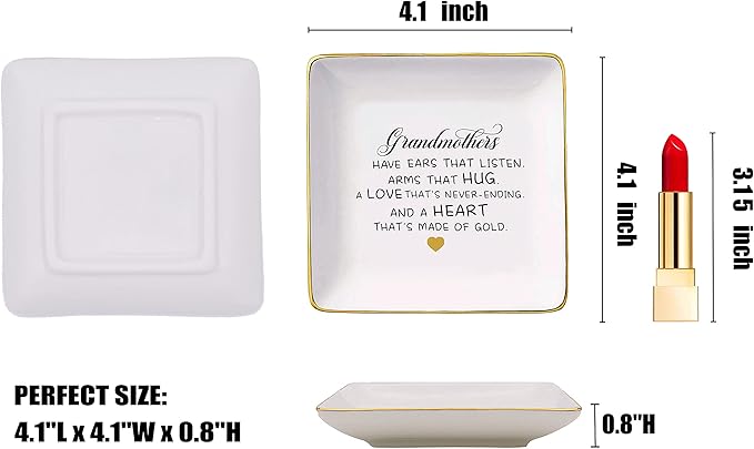 Mother's Day Gift for Grandma-Grandmother Gift-Grandmothers Have Ears That Listen Arms That Hug-Birthday Gift-Christmas Gift for Grandma Nana-Gigi Gift-Ceramic Jewelry Tray,Trinket Holder,Ring Dish