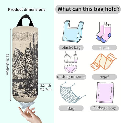 Plastic Bag Holder, Wall Mount Grocery Bag Organizer, Funny Hanging Trash Bag Storage Dispenser for Home Kitchen Old Mountain