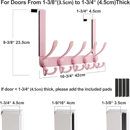 Dseap Over Door Hook 2.0 - Upgraded Version - Simple-Assembly, Strong, Heavy-Duty Stainless Steel 5-Tri-Hook Over The Door Hanger Rack, SimpleStrong Series, Pink